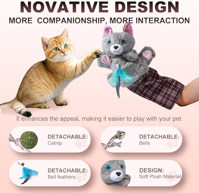 Cat Wrestling Glove with Bell & Catnip - Cats Puppet Wrestler with Tough Padding for Safe Play, Interactive Puppet Toy for Indoor Play, Exercise & Boredom Relief, Family Bonding & Feline Training