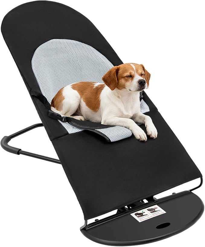 Pet Rocking Chair Solid Color Breathable Dog Bed Chair Portable Foldable Dog Cat Chair for Small Pets Weighing Less Than 33.07 lbs, 3 Levels Adjustable Height, Washable&Removable (Black)