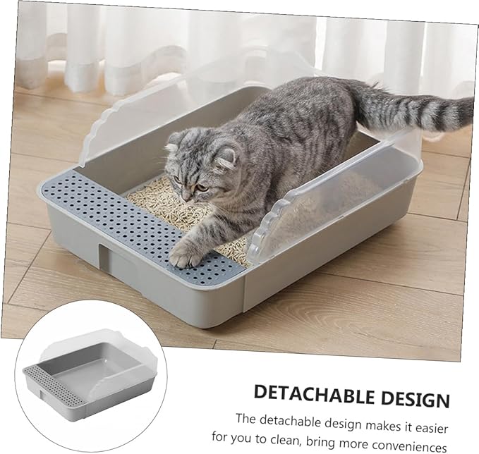 Luxshiny Detachable Small Gray Cat Litter Pan Potty with Anti-Splashing Design Plastic Half-Enclosed Cat Toilet for Kitten Housebreaking