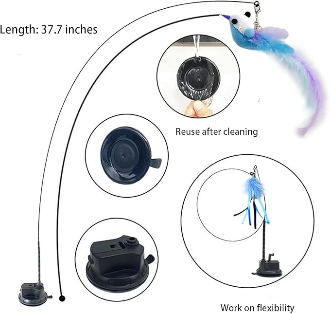 Cat Toy Wand Auto Interactive Toys 4 pcck Hands-Free Natural Bird Feather Cat Toys for Indoor Cat 6 in 1 Hands-Free Natural Bird Feather Toys