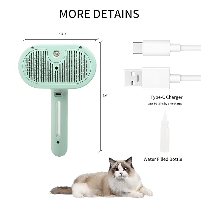 ORIGENCE Cat Steam Brush 3-in-1 Pet Steam Brushes for Dogs and Cats - Self-Cleaning Grooming Brush with Steam Spray, Hair Removal Comb for Long Haired Cats and Dogs
