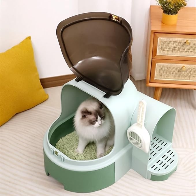 Pet Supplies, Extra Large Enclosed Cat Litter Box with Scoop, Splash-Proof Drawer Design(Brown)