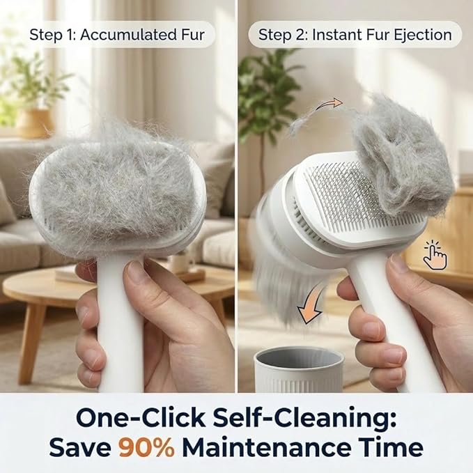 Prime Pets Cat Brush for Shedding, Self-Cleaning Slicker Brush for Long and Short Haired Indoor Cats, Fine Comb Protective Case Included