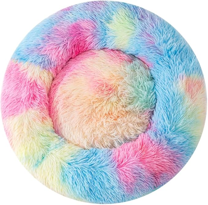 Donut Cat Bed Dog Bed Plush Faux Fur Fluffy Non-Slip Soft Indoor Cozy Supportive Bolster for Puppy and Pet Cat Cushion Rabbit Pillow for 3KG