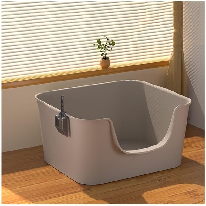 Pet Supplies, Large Anti,Splash Litter Box with High Sides, Easy Clean Cat Pan Includes Scoop(Gray)
