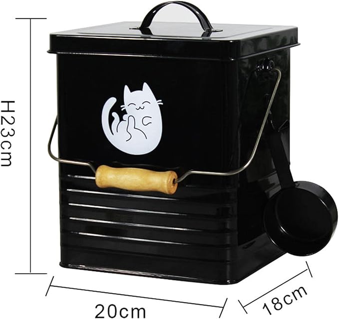 Dog and Cat Food Storage Container Storage Tin with Lid Multipurpose Food Canister for Washing Pet Food, Black