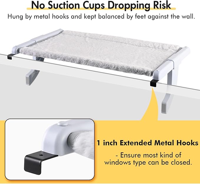 Zoratoo Window Sill Mount Cat Perch for Indoor Cats, One-Step Sliding Clamping Slot Adjustment Cat Hammock with Washable Cover, No Suction Cups Pet Bed for Windowsill & Bedside (Medium)