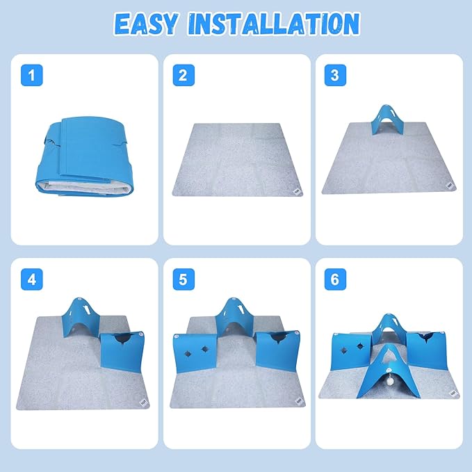 35.4" Large Interactive Felt Cat Activity Play Mat – Ripple Style Hide & Seek Tunnel with Hanging Ball, Foldable Snuffle Mat for Indoor Cats, Kittens, Rabbits, Small Pets, Blue