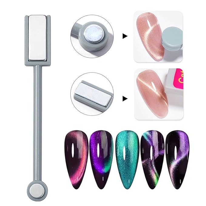 WOKOTO 2 PCS Cat Eye Magnets For Nails Set With 5 Pcs Iron Y-Shape Heart Cat Eye Designs Nail Magnet Tools, 3 In 1 & Double-Side Nail Magnets For Nail Art Magnet, Flower Heart Magnet For Nails