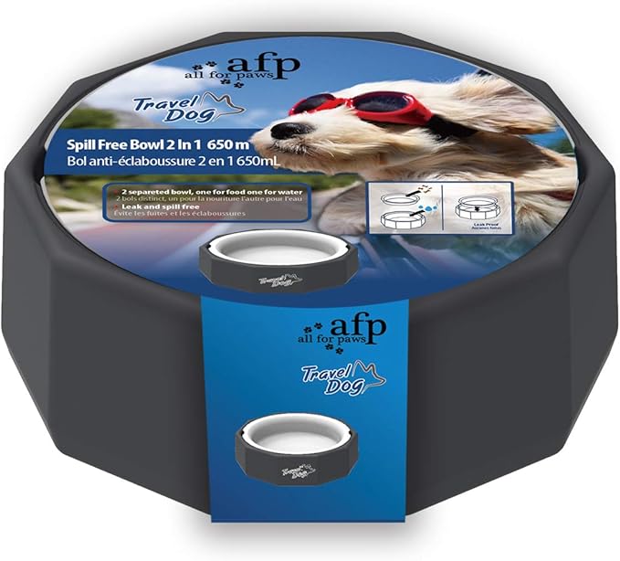 ALL FOR PAWS 2 in 1 Dog Food Water Bowl Pet Spill Free Bowl Portable Travel Puppy Dish Carry Up to 650ml