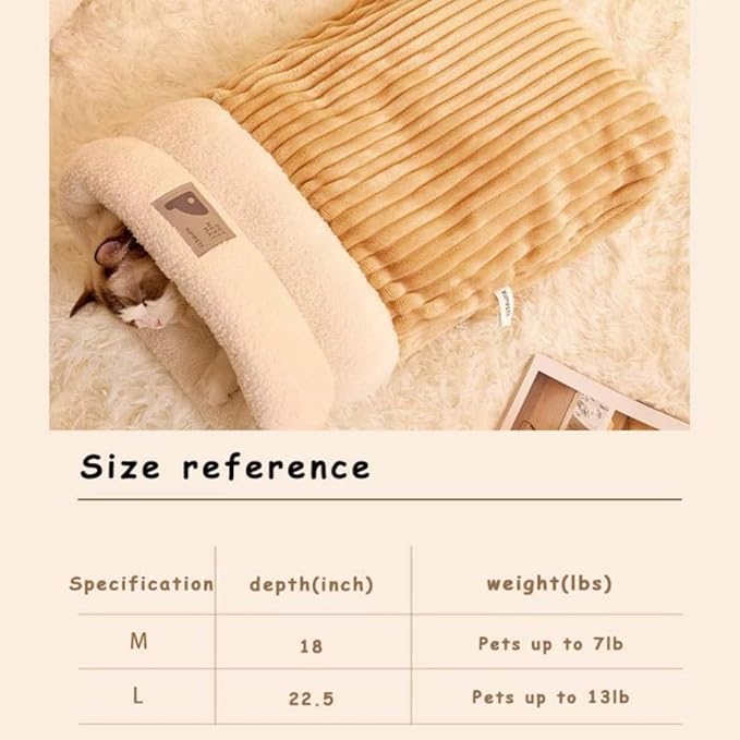 Winter Warming Cat Sleeping Bag，Soft Plush Sleeping Bag for Indoor Cats，Cozy Pet Nest for Cats and Dogs, Portable Calming Pet Nests，Cat Cave Bed Self Warming Bed, Pet Hideway (A-Brown,Large)