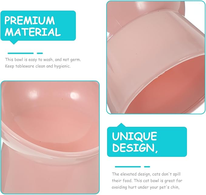 jojofuny Elevated Tilted Cat Food Bowl with Neck Guard, Food-Grade Plastic Raised Pet Feeder for Indoor Cats and Small Dogs, Cute Pink Slow Feeder Bowl for Feeding and Watering