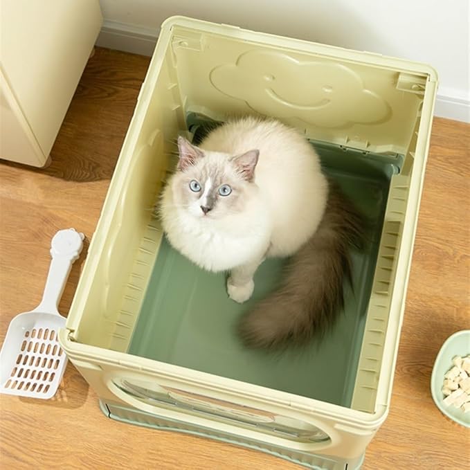 Pet Supplies, XL Foldable Cat Litter Box with Lid, Top Entry for Big Cats, Easy Clean