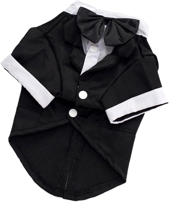 GabeFish Pets Wedding Jackets Suit for Dogs with Bow Tie Puppy Cat Formal Clothes Shirt Tuxedo (Black, M (Chest 15.3in/39cm)