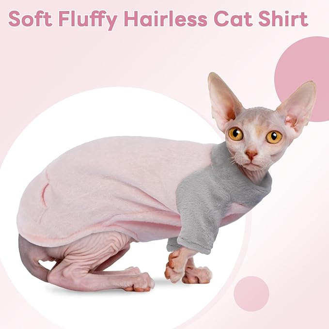 T'CHAQUE Sphynx Cat Clothes, Soft Fleece Sweaters for Hairless Cats, Pajamas With Sleeves, Winter Warm Outfit Onesie Jumpsuit Hoodie for Kittens
