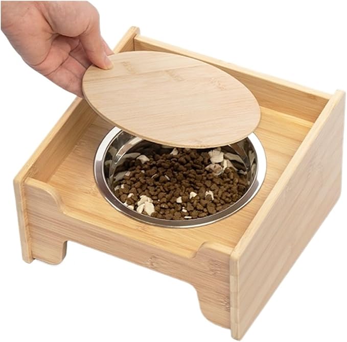 1pcs Stainless Steel Pet Bowl with Bamboo Stand (Cats & Dogs)