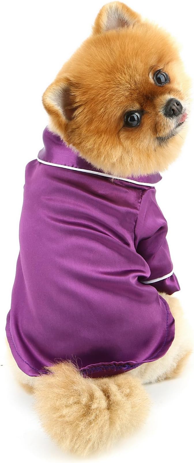 PAIDEFUL Soft Faux Silk Sleepwear for Small Dogs Cats Lapel Doggie Loungewear Lightweight Breathable Puppy Pajamas PJS Two-Legged Pet Shirt Clothes Summer Spring Chihuahua Apparel Button Up,Purple,5XL