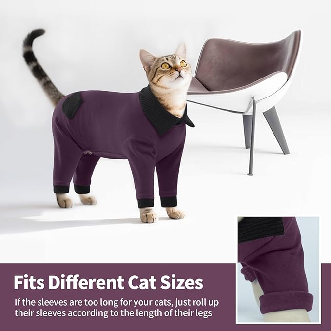 T'CHAQUE Sticky Hair Cat Clothes, Professional Recovery Suit for Cats, Anti-Shedding Shirt Outfit, Soft Pajamas for Kittens, Post-Surgery Onesie for Male & Female Cats, Fuchsia, Large