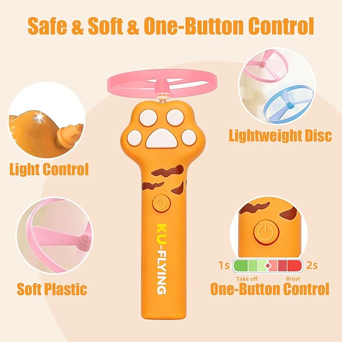 Cat Flying Disc Launcher Toy,Disc Launcher Rechargeable with 6 Flying Discs (3 Glow),Outdoor Toys to Help Pets Lose Weight and Exercise