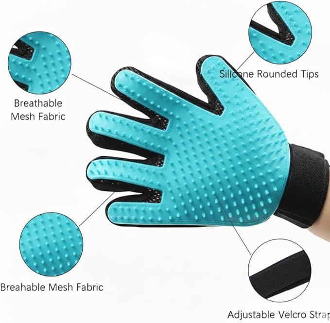 Pet Grooming Gloves, Deshedding Hair Removal Brush Mitt for Dogs and Cats, Black and Blue, Pair (Sky Blue)
