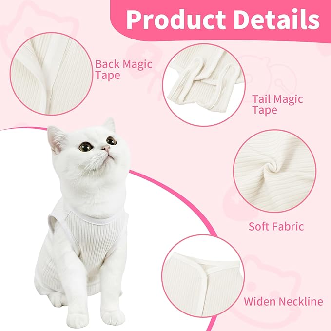 Coppthinktu Cat Recovery Suit Cat Onesie, Breathable Anti-Licking Cat Surgery Recovery Suit Female, Kitten Spay Recovery Suit for Cats After Surgery, Cats Surgical Body Suits for Abdominal Wounds