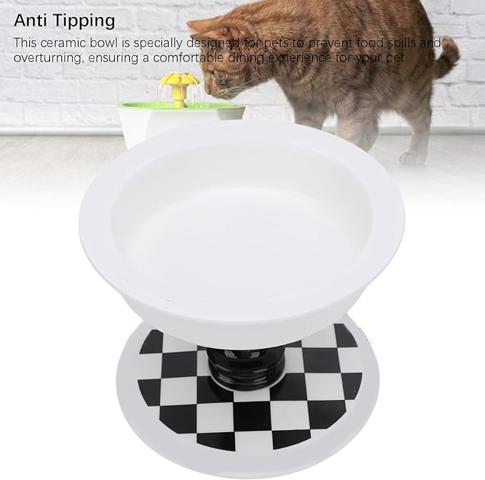 Elevated Cat Bowl, Multifunctional Prevent Vomiting Ceramic Pet Food and Water Bowl Stand with Non Slip Base for Cat Kitten