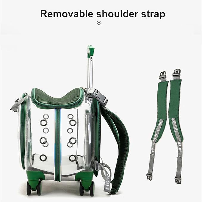 2025 Upgraded Cat Carrier Cat Backpack Pet Carrier Pet Trolley Case Clear Ventilation Holes Silent Wheels Convenient Portable Cats Dogs Backpack for Travel（Green）