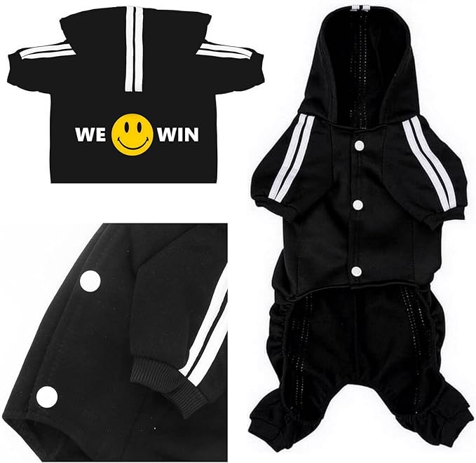 Weowin Pet Outfit - Cute Dog Hoodie Tracksuit Sweater Winter Clothes Pajamas Jumpsuit 4-Legs Black for Puppy Small Medium Large Dogs Girl or Boy (8X-Large)