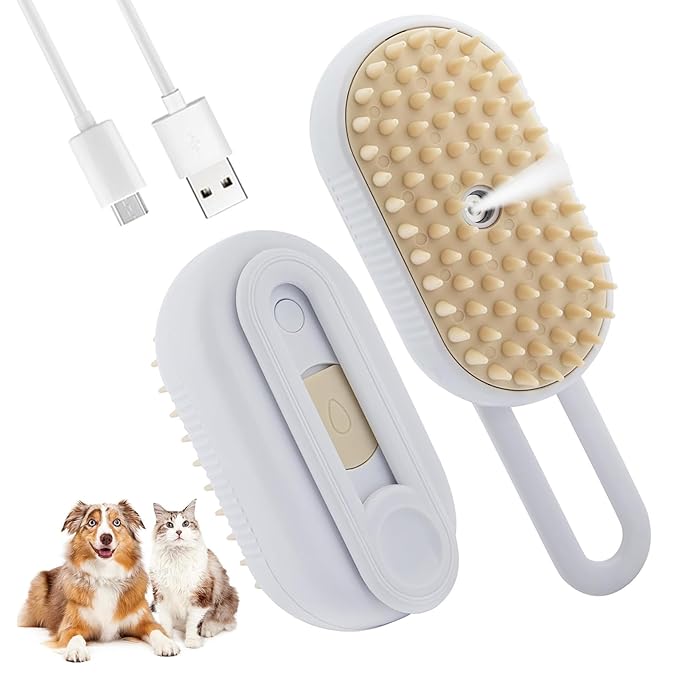 4 in 1 Cat Steam Brush 2025 New Cat and Dog Anti-Static steam Brush for Massaging,cleaning,Shedding,Grooming,Rechargeable Pet Grooming Brushes (brush white1)