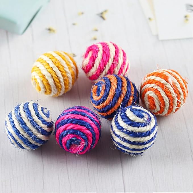 ISMARTEN 6 Pack Cat Toys Balls, 1.77" Yarn Pet Interactive Ball with Bell Inside, Kittens Chew Toys for Indoor Cats Kitty (Medium, Sisal)