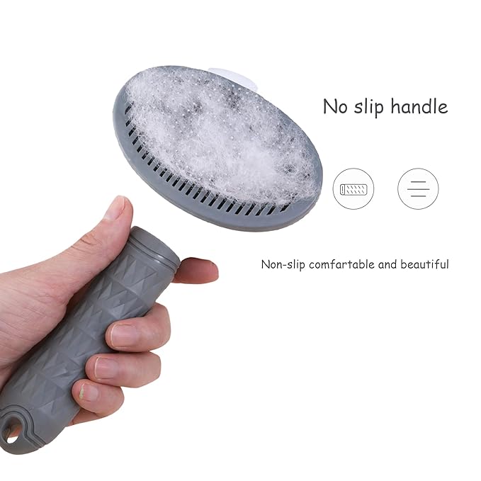 Cat Brush for Shedding, Self Cleaning Slicker Brush for Long Haired Cats, Deshedding Grooming Tool for Indoor Cats with Easy Release Button System (Grey)