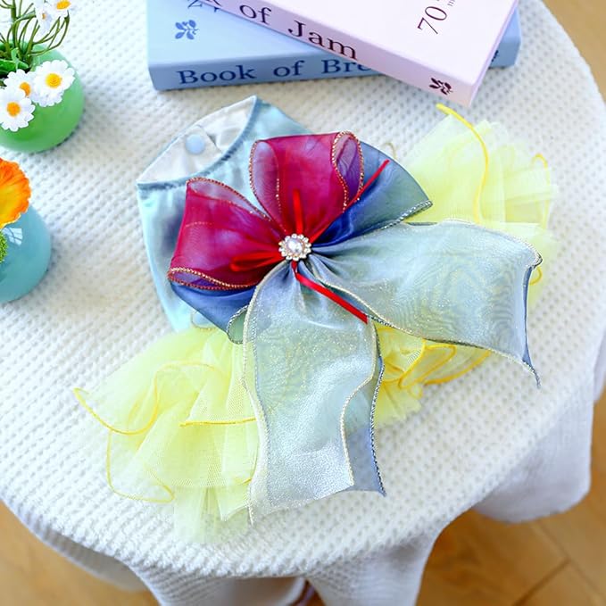 ANIAC Elegant Dog Dress for Small Dogs Girls, Bow Knot Puppy Clothes Female, Cat Princess Tutu Dress, Formal Pet Pary Outfit for Wedding Birthday Valentines (Yellow, X-Small)