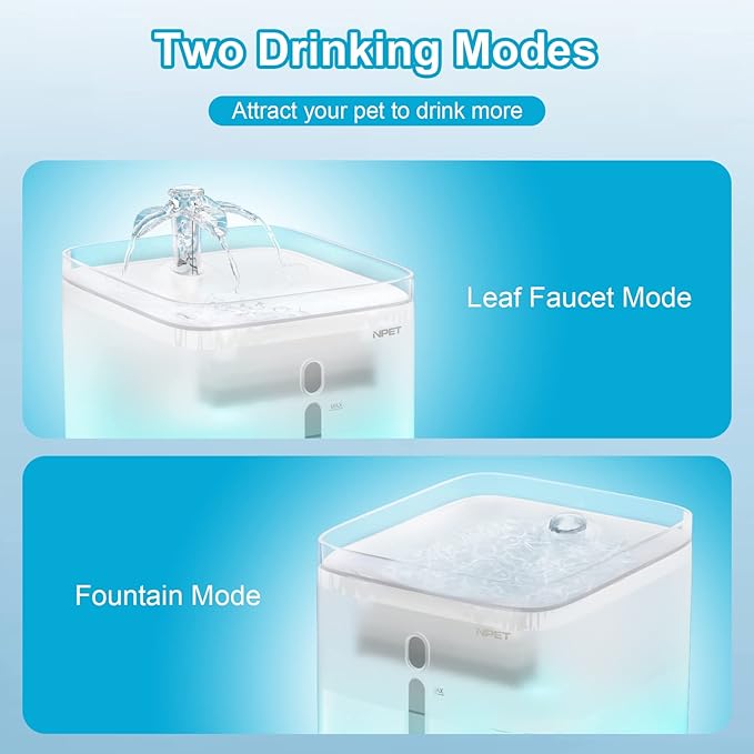 NPET Cat Water Fountain, 3L Automatic Pet Drinking Fountain Dog Water Dispenser with Quadruple-Action Filter (Semi-White, with an Adapter)