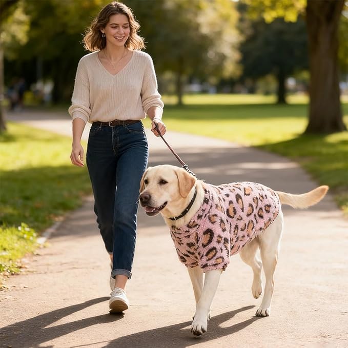 Leopard Print Dog Sweater – Stretchy Fleece Dog Turtleneck Sweatshirt for Puppies & Cats, Soft & Warm Pet Winter Clothes for Small, Medium & Large Dogs (Pink, Small)