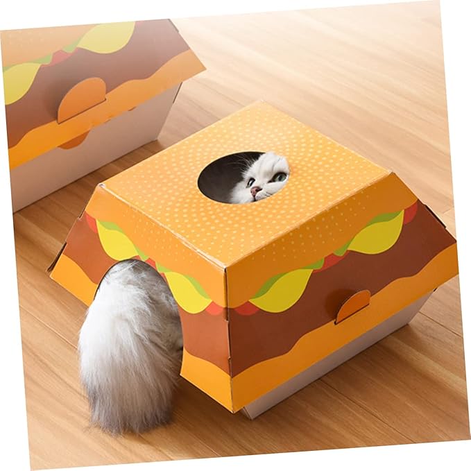 BESTonZON Cat House Hamburger Bed Scratching Board Creative Corrugated Cardboard Toy for Indoor Cats and Stable Design to Prevent Furniture Damage