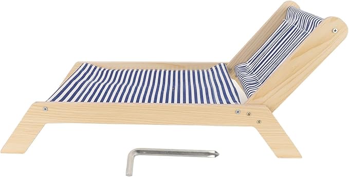 Cat Hammock Bed with Wooden Frame, Anti Shaking Swing Chair for Cats, Premium Sisal and Canvas Raised Sleeping Bed with Scratcher, Minimalist Design Pet Furniture for All Seasons (Beach Chair)