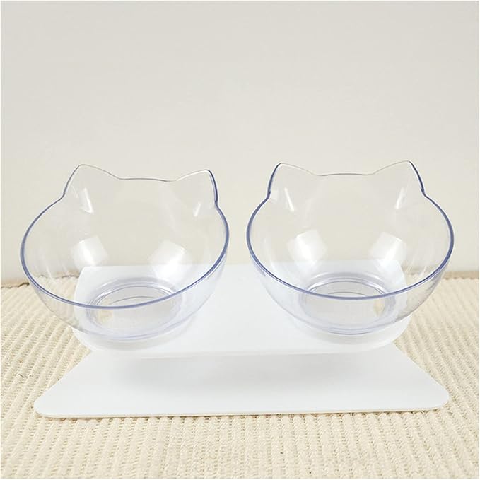 Cat Double Bowl Dog Non-Slip Food with Raised Stand Feeding & Watering Supplies Pet(Double Transparent)