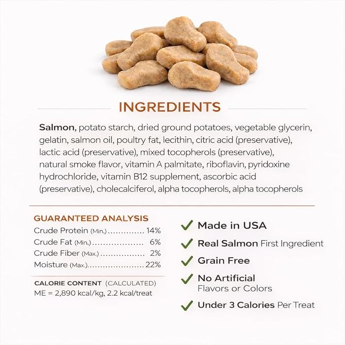 Savory & Tasty Soft Cat Treats Salmon - Grain Free, Low Calorie Chewy Nibbles, Made in USA, Real Salmon #1 Ingredient, Under 3 Calories Per Treat, Natural Training Snack for Indoor Cats | (9oz)