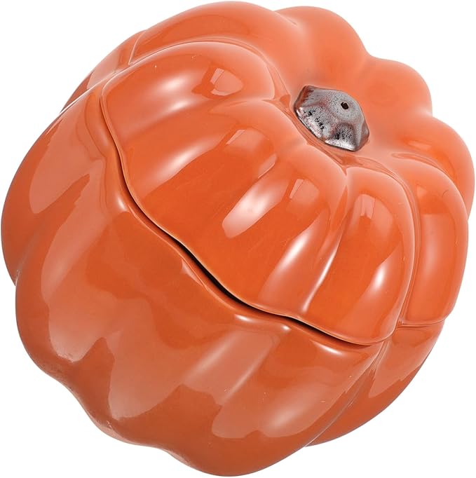 Ceramic Raised Pumpkin-Shaped Pet Food Bowls for Cats and Dogs, Sturdy Dual Feeding and Watering Bowls, High-Profile Design Protecting Neck for Puppies and Adult Pets, Orange