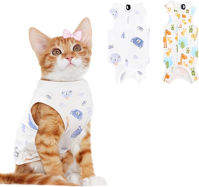 2 PCS Cat Recovery Suit Female Cat Onesie for Cats After Surgery Spay Abdominal Wounds, Kitten Recovery Suit Female Breathable E-Collar Alternative Kitten Onesie Anti Licking Large