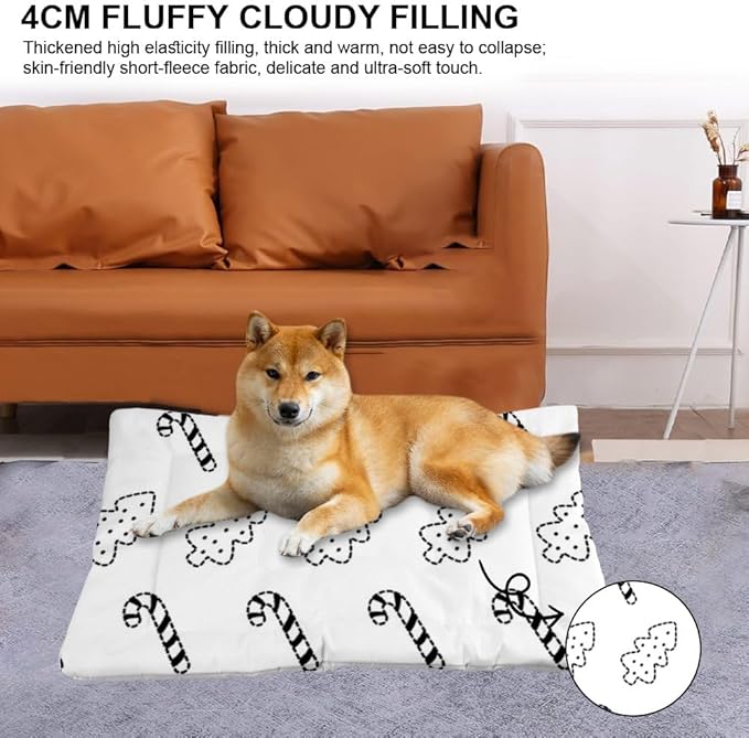 Christmas Tree Candy Cane Black Pet Mat Bed Non Slip Waterproof Bottom Warm Dog Bed Chew Proof Dog Pads Washable Backseat Mat Multi Scenario Winter Pet Supplies 24× 18 Inch