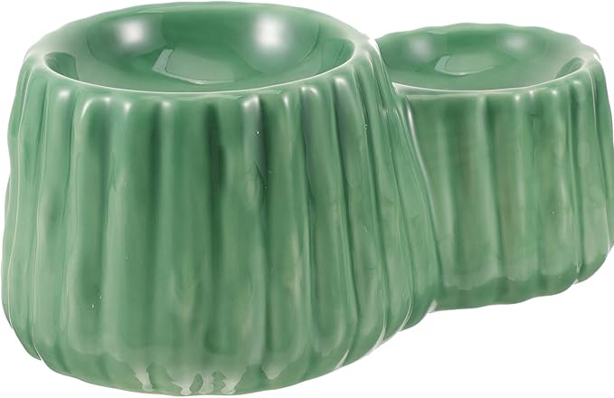 VOSAREA Ceramic Raised Cat Bowl and Elevated Dog Feeder Set with Anti-Spill Design, Green Dual Height Bowls for Pet Feeding and Watering, Suitable for Cats and Puppies