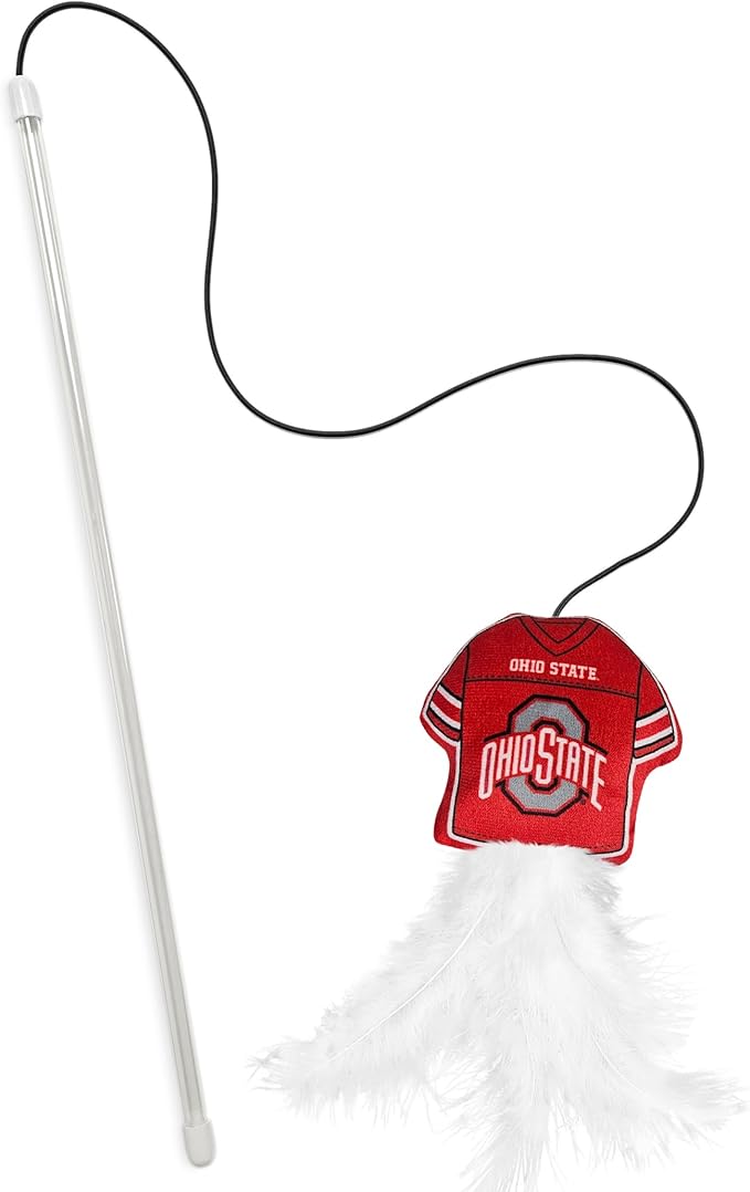 NCAA Ohio State Buckeyes Team Jersey Wand with CAT NIP, Cat Toy Jersey Shaped Plush Teaser Toy for Cats & Kittens - Interactive Pet Toy for Play & Exercise