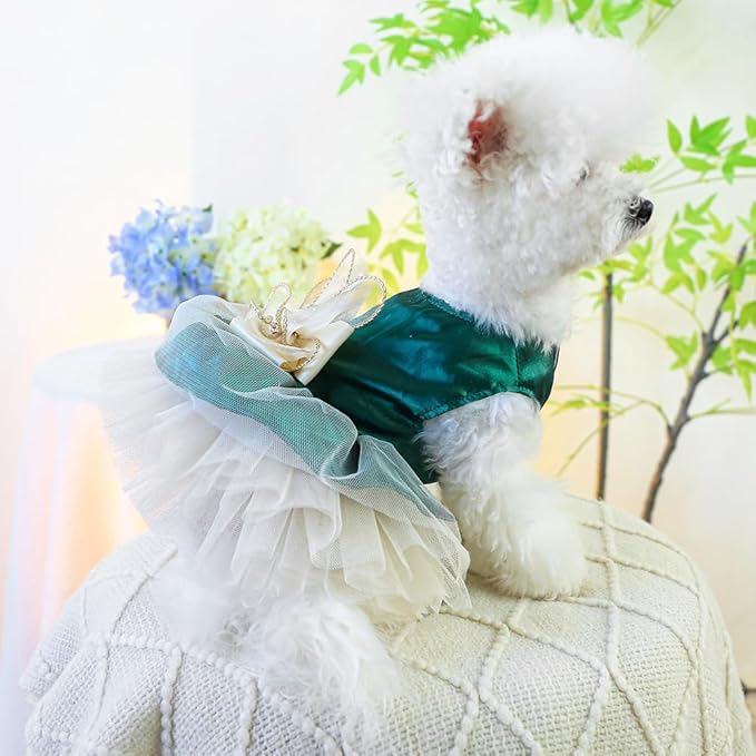 ANIAC Retro Dog Tulle Dress with Leash Ring Spring Summer Girl Puppy Clothes for Small Dog Cat Apparel Formal Pet Prom Dress for Christmas Wedding Birthday Valentines (Small)
