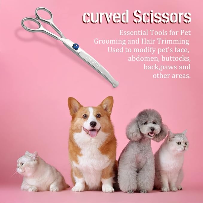6.5" Right-handed Pet Round-Tip Grooming Stainless steel Safety Grooming for Dogs and Cats (Curved Scissor)