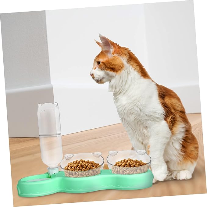 Toddmomy 3-in-1 PET Bowls for Cats and Dogs Multifunctional Feeding and Water Bowls with Automatic Water Bottle Plastic PET Dishes