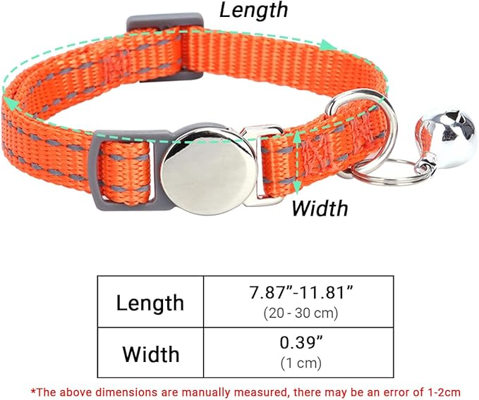 Personalized Cat Collar with Bell,Reflective Custom Engraved Name and Phone Number ID Tag for Cats Kittens & Puppies,Breakaway Safety Round Buckle|Reflective Adjustable Collars(7.5'' - 12'')