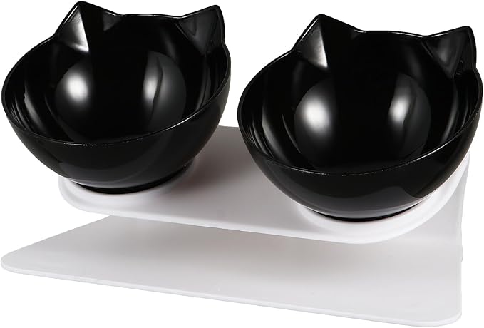 GALPADA Elevated Tilted Plastic Cat Bowls Double Feeding and Watering Station Neck Support for Indoor Cats and Kittens