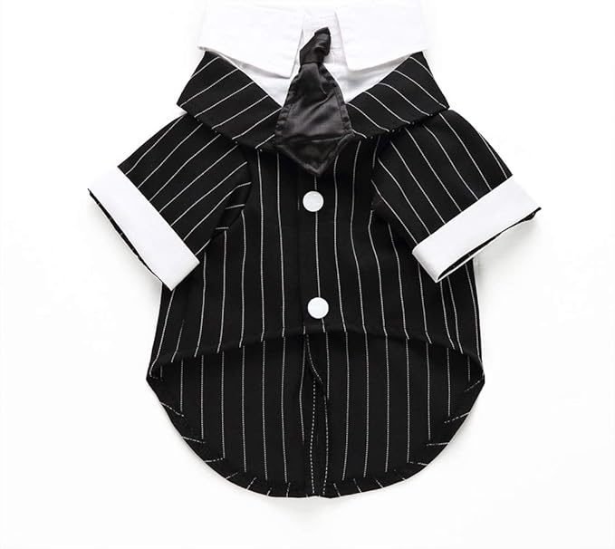 GabeFish Pets Wedding Jackets Suit for Dogs with Bow Tie Puppy Cat Formal Clothes Shirt Tuxedo (Striped, XL (Chest 18.8in/48cm)