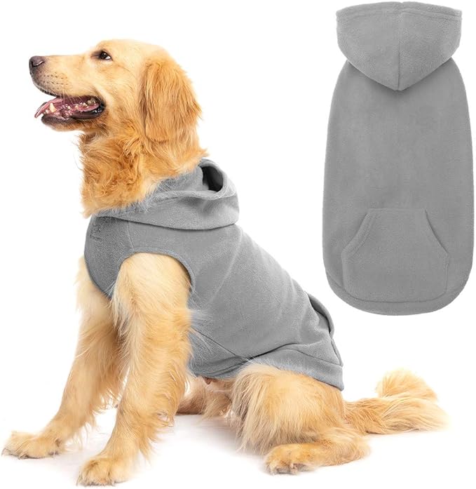 EXPAWLORER Dog Hoodie Fleece Sweater Vest, Hooded Dog Sweatshirt Fall Winter Pet Clothes with Leash Hole, Sleeveless Warm Cozy Puppy Clothing for Cat Small Medium Large Dogs Girl Boy, Grey XL